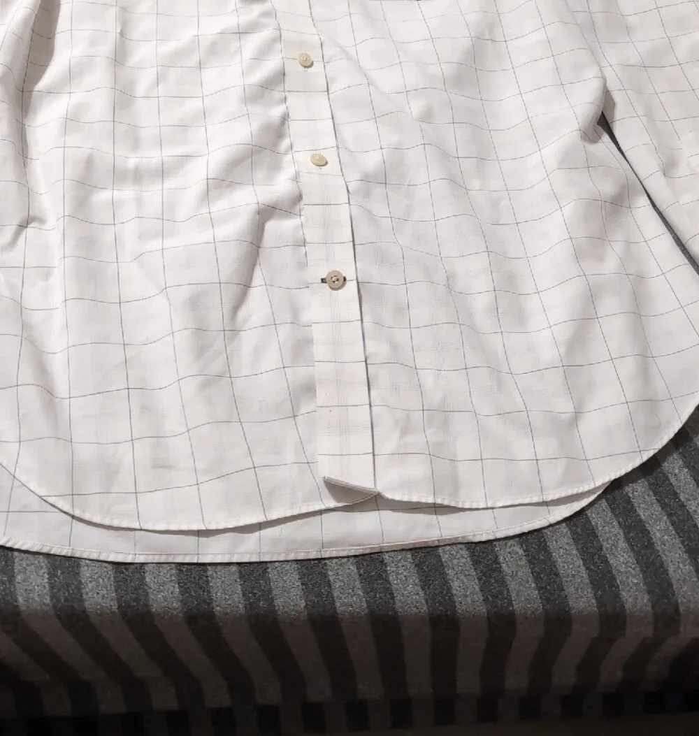 Banana Republic White Button-Up Shirt with Light Blue Windowpane L 16 16½ JAL